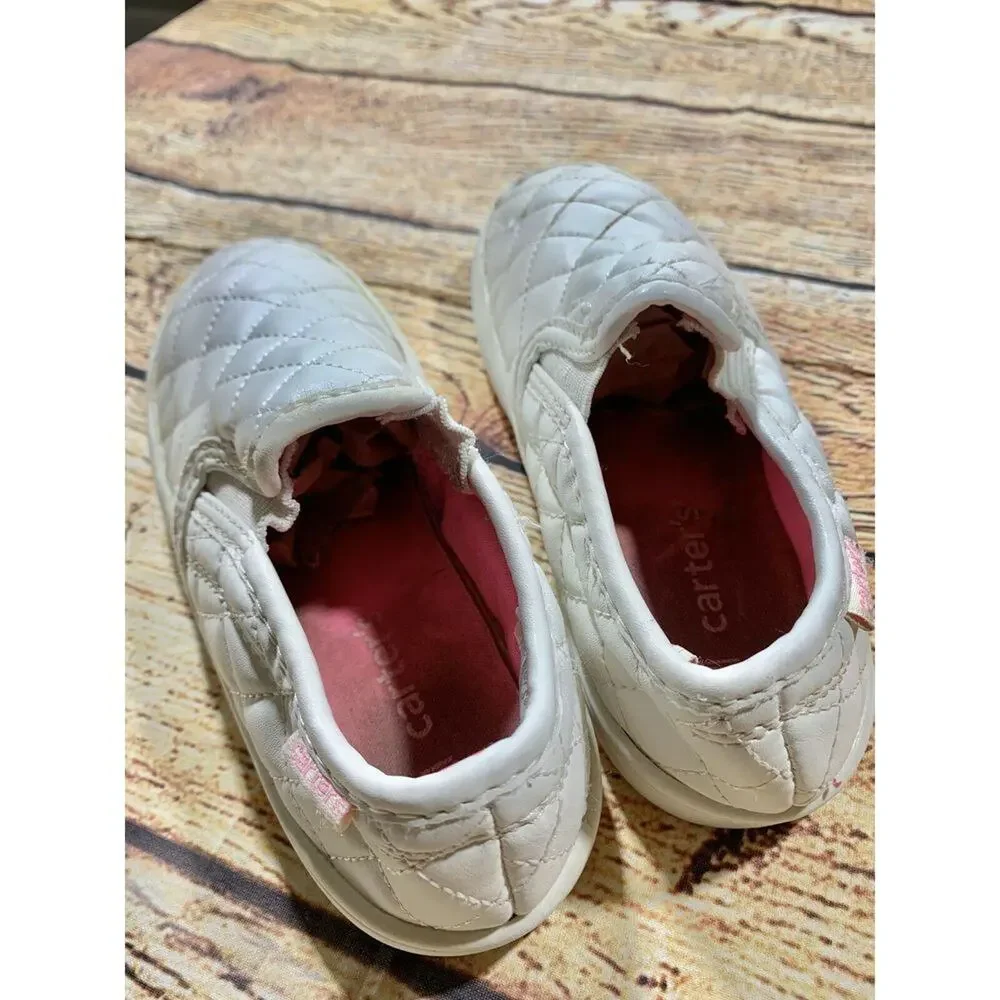 Girls Carters Shoes White Quilted Pattern Size 12 Leather